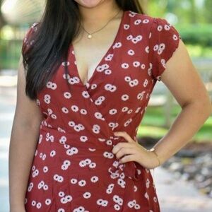 Loft Size 10 wrap shorts Romper Dress Skort Built in Shorts maroon floral